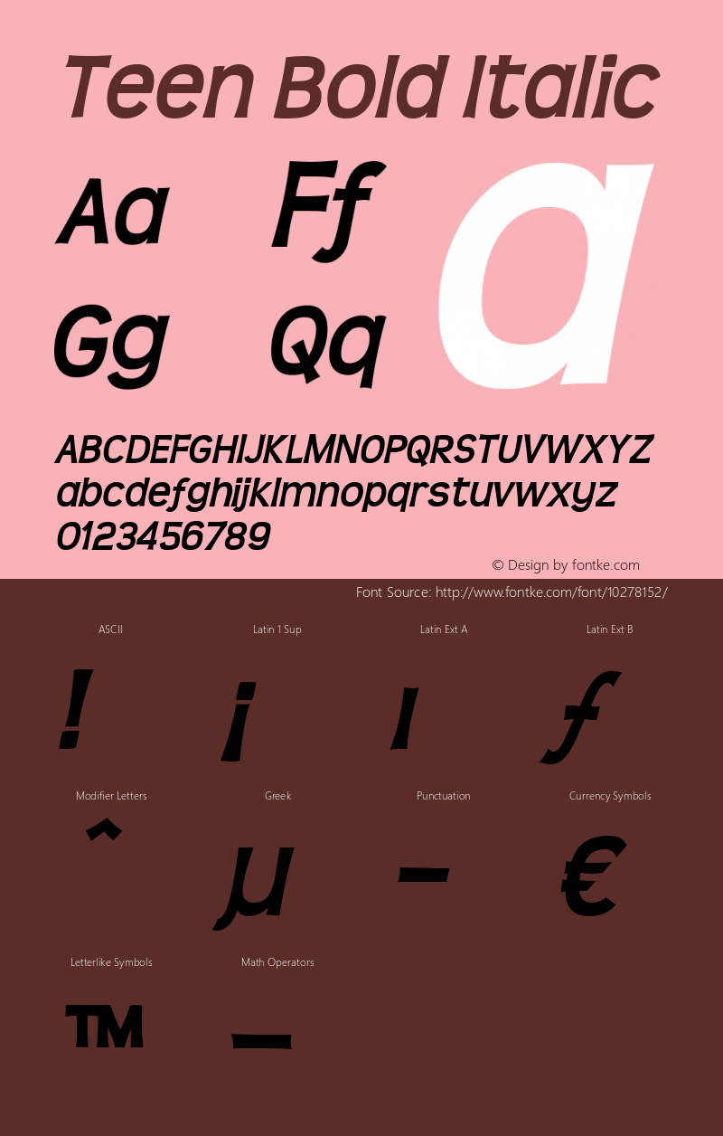 Teen Bold Italic OTF 4.000;PS 001.001;Core 1.0.29 Font Sample