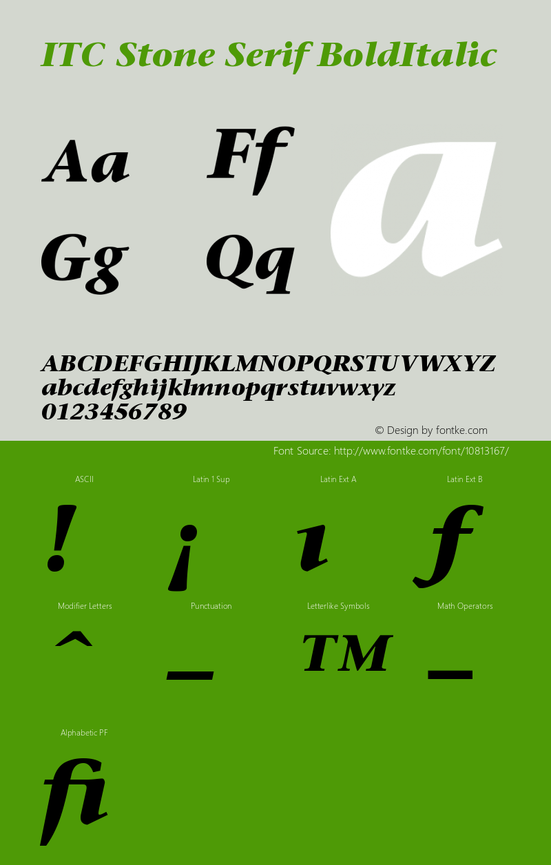 ITC Stone Serif BoldItalic Version 001.002 Font Sample