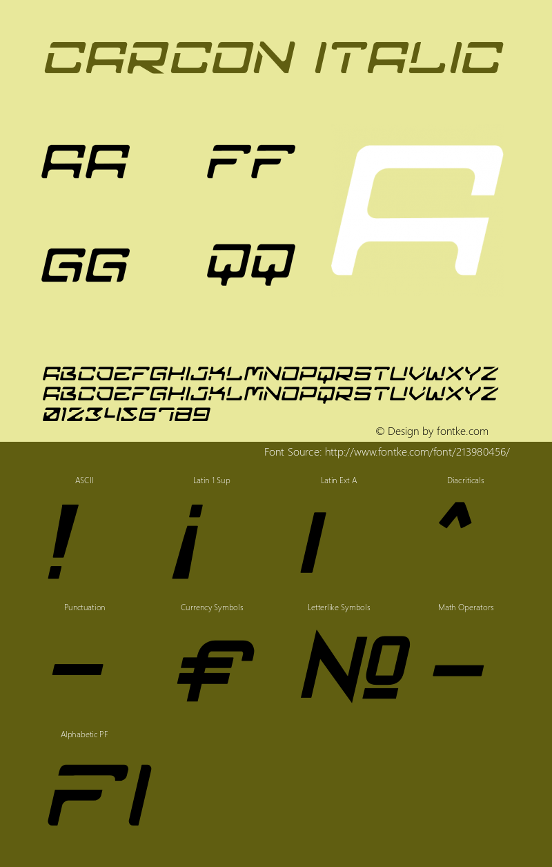 CARCON Italic Version 1.00;September 30, 2021;FontCreator 13.0.0.2683 32-bit图片样张