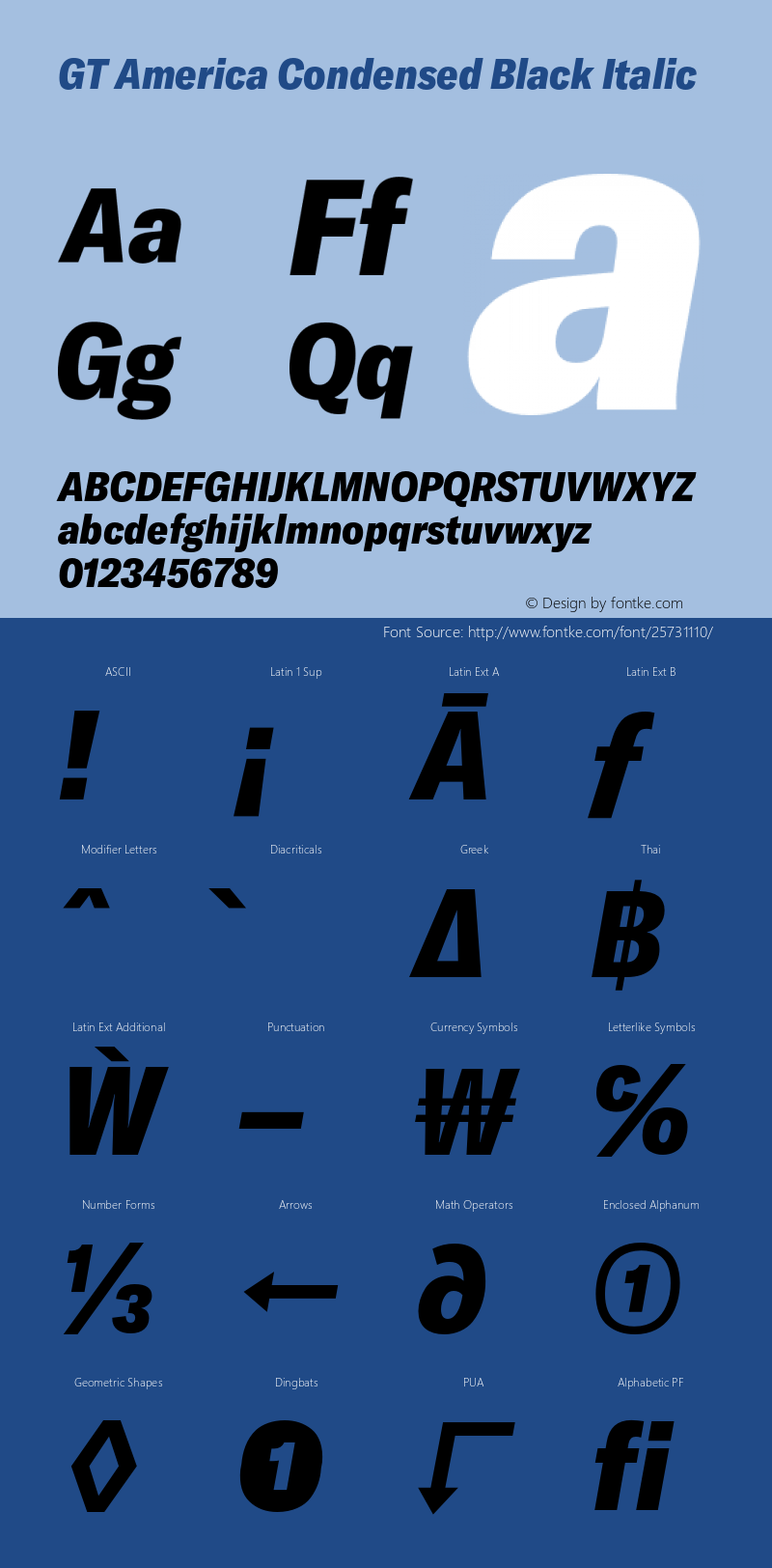 GTAmerica-CondensedBlackItalic Version 1.003;PS 001.003;hotconv 1.0.88;makeotf.lib2.5.64775 Font Sample