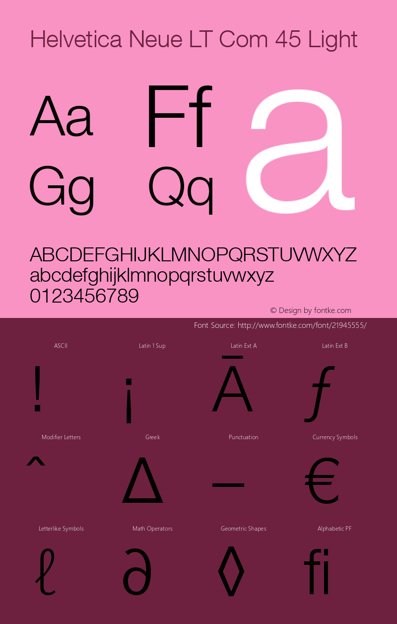 Helvetica Neue LT Com 45 Light Version 2.01;2006 Font Sample