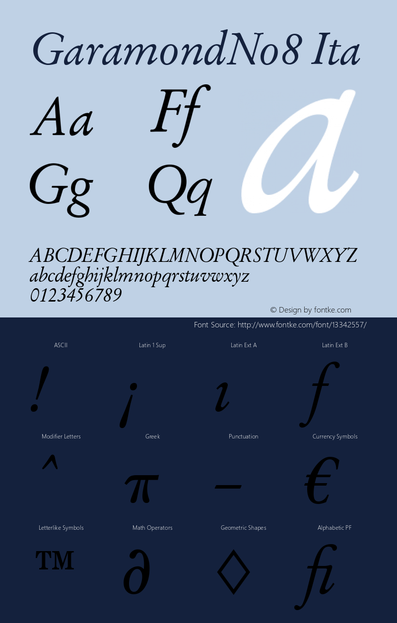 GaramondNo8 Ita Version 1.05a Font Sample