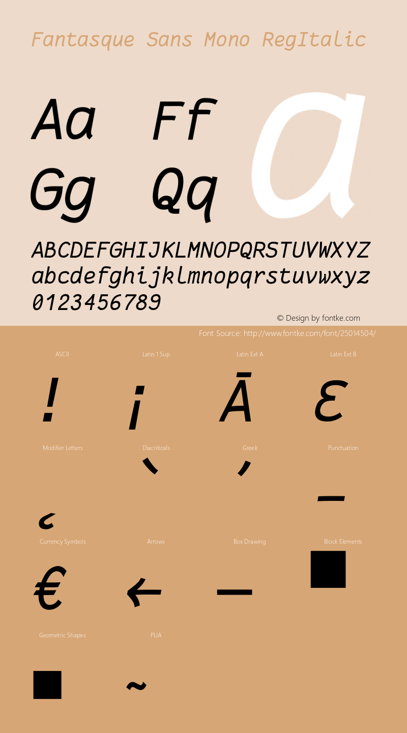 Fantasque Sans Mono Regular Italic Version 1.6.3 Font Sample