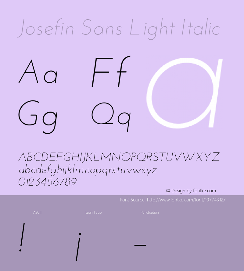 Josefin Sans Light Italic Version 1.0 Font Sample