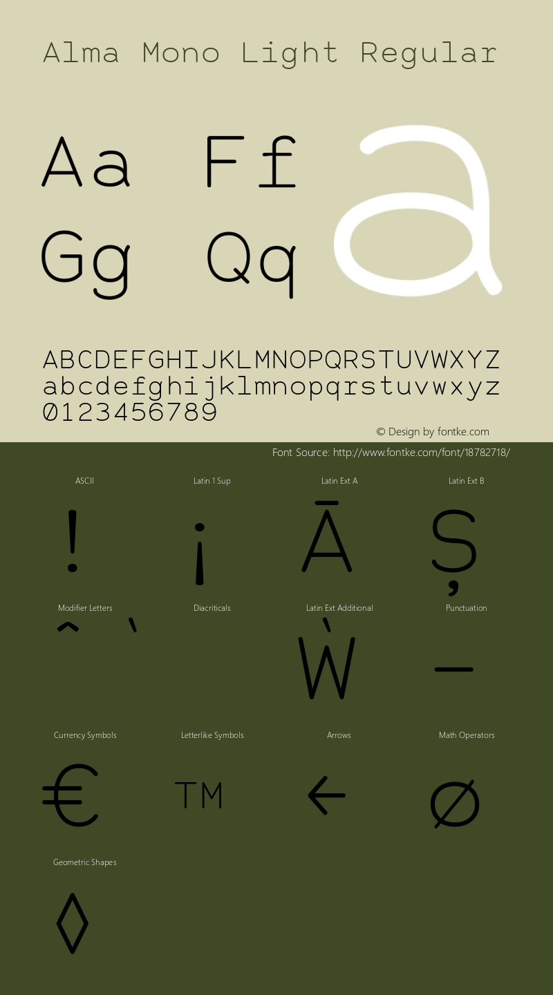 Alma Mono Light Regular Version 1.000 Font Sample