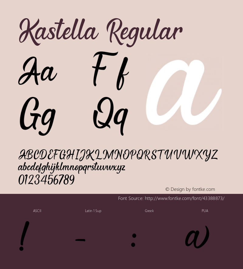 Kastella Version 1.00;October 27, 2019;FontCreator 12.0.0.2547 64-bit Font Sample