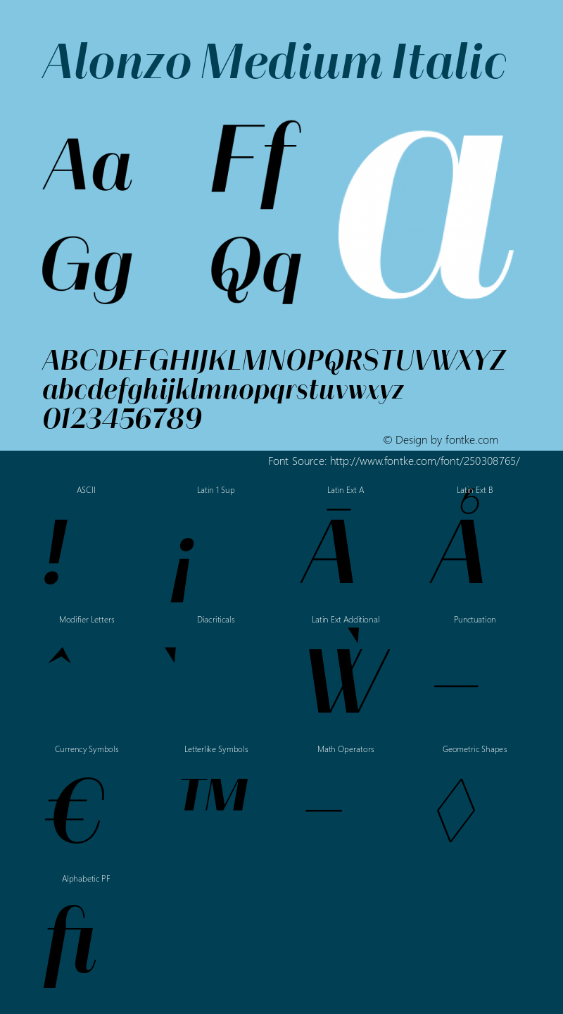 Alonzo Medium Italic Version 1.000;hotconv 1.0.109;makeotfexe 2.5.65596图片样张