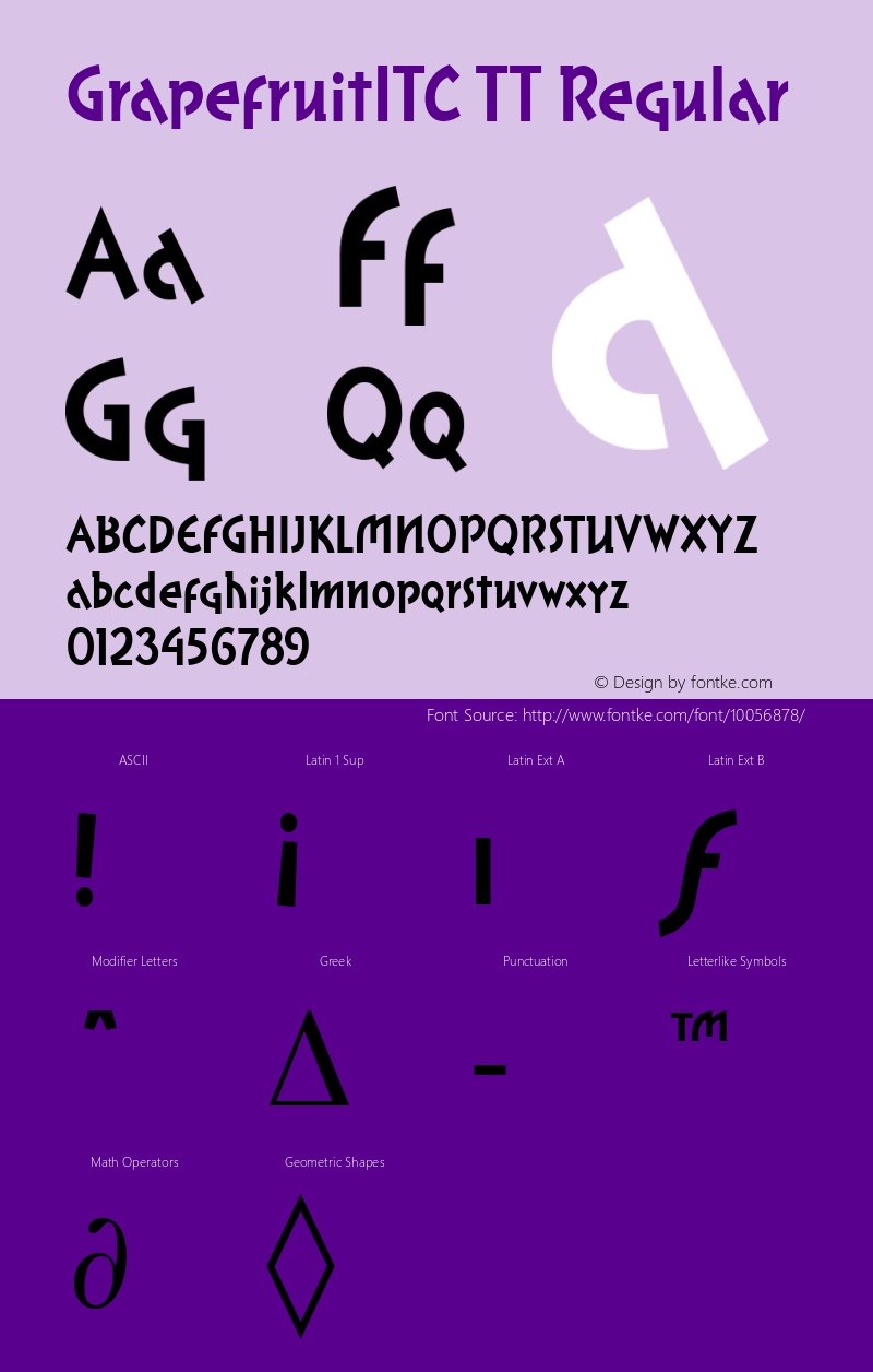 GrapefruitITC TT Regular Macromedia Fontographer 4.1.3 10/2/96 Font Sample