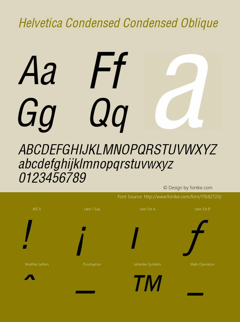 Helvetica Condensed Condensed Oblique 001.004 Font Sample