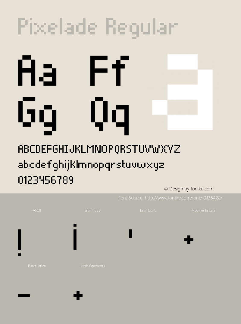Pixelade Regular Macromedia Fontographer 4.1.5 18/7/01 Font Sample
