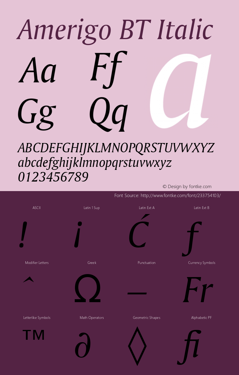 Amerigo BT Italic Version 1.01 emb4-OT图片样张