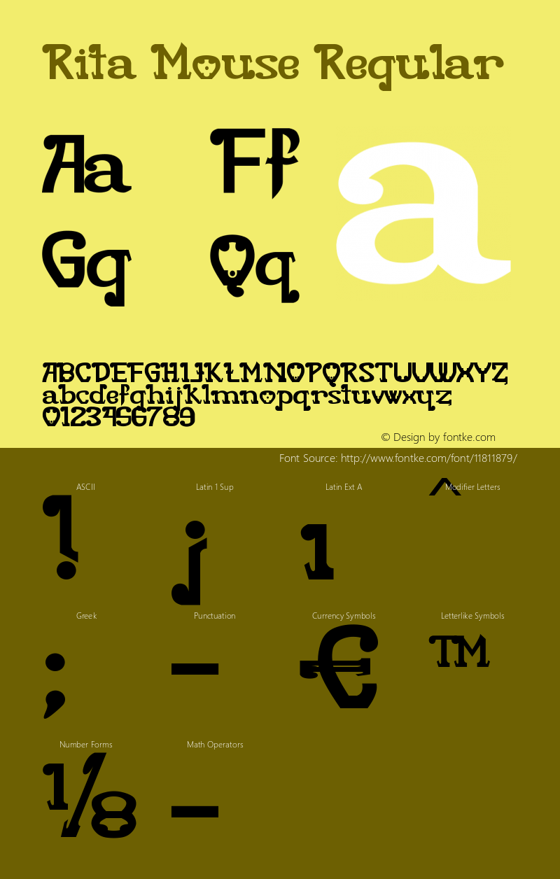 Rita Mouse Regular Version 1.00 January 26, 2012, initial release Font Sample