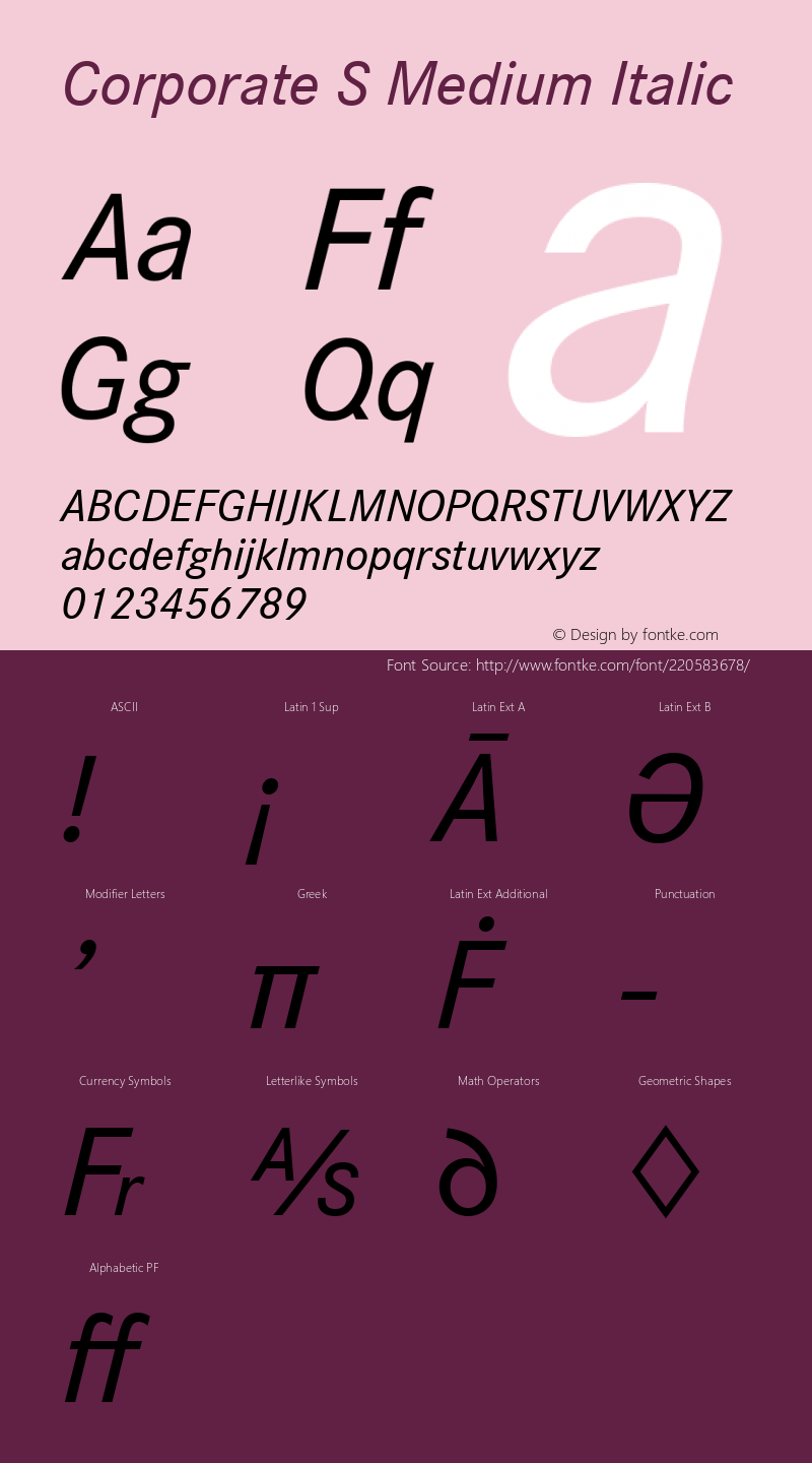 Corporate S Medium Italic Version 1.00图片样张