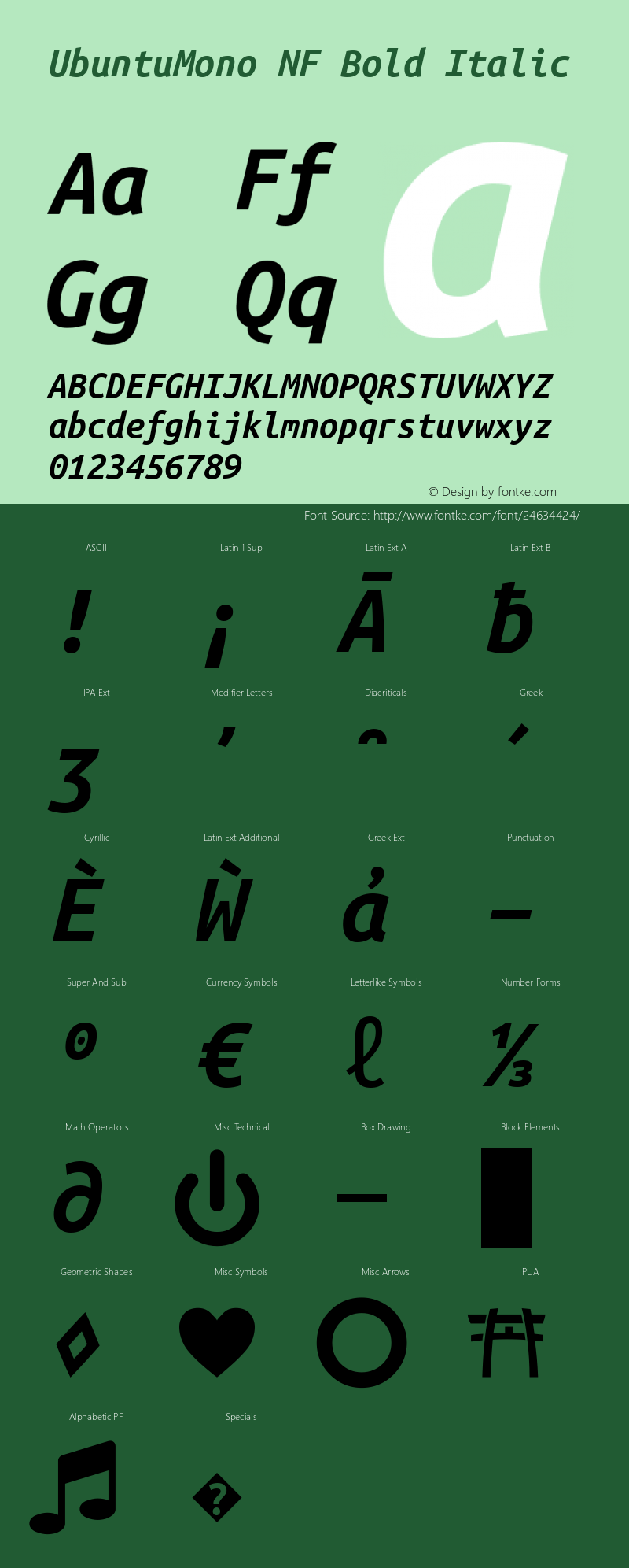 Ubuntu Mono Bold Italic Nerd Font Complete Windows Compatible Version 0.80 Font Sample