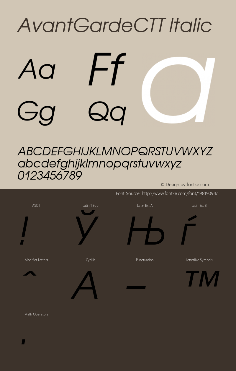 AvantGardeCTT Italic 1.000.000 Font Sample