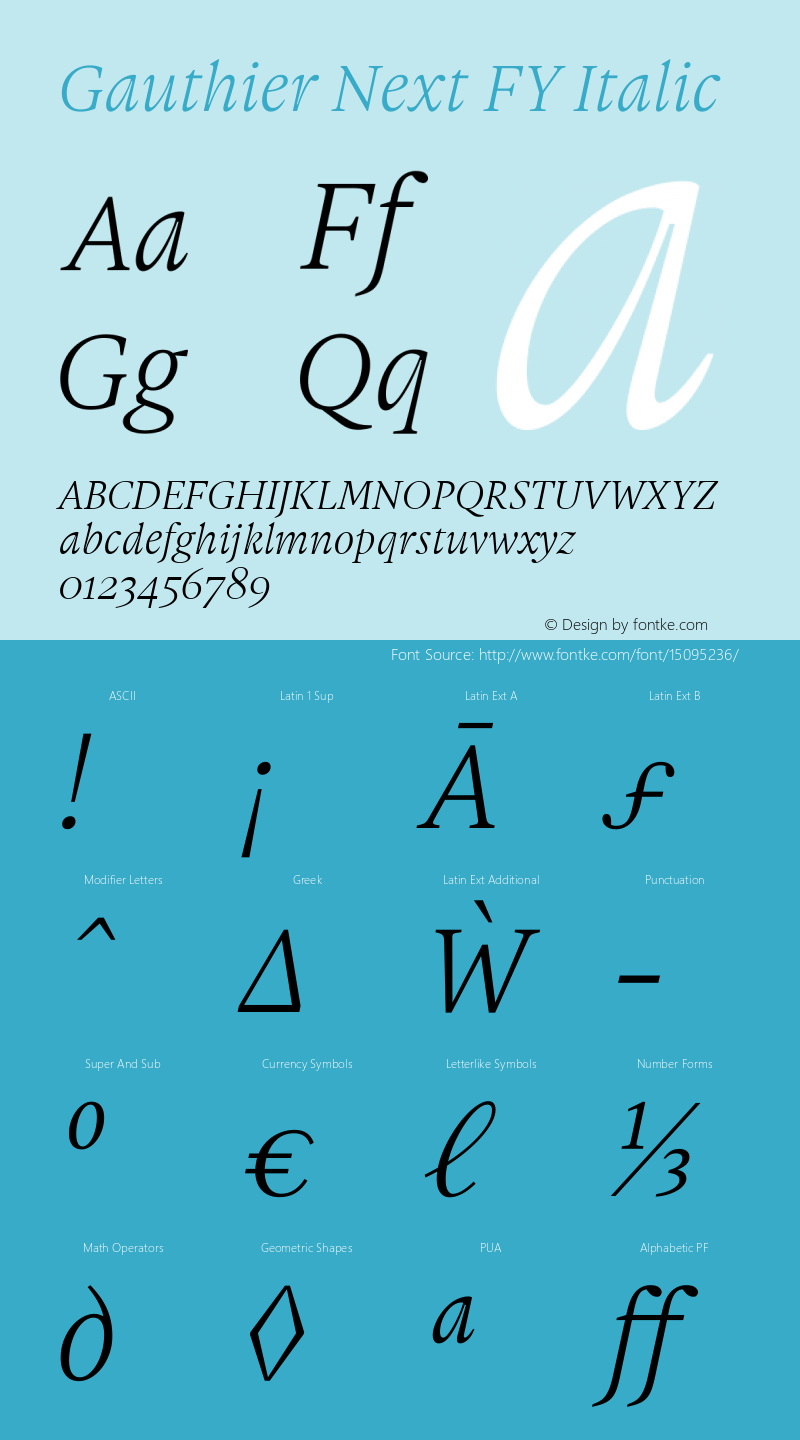 Gauthier Next FY Italic Version 1.000 Font Sample