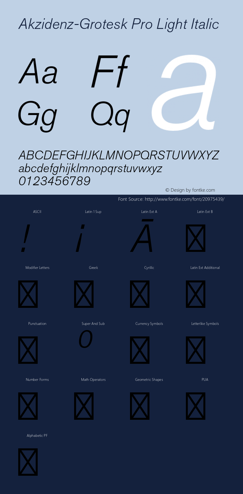 AkzidenzGroteskPro-LightIt Version 001.002;Core 1.0.02;otf.5.04.2741;08.08W Font Sample