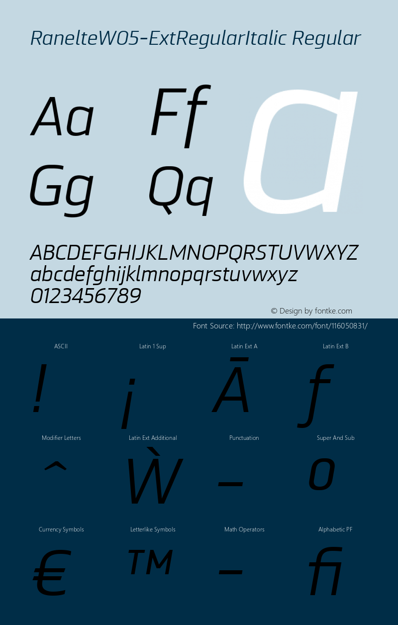 Ranelte W05 Ext Regular Italic Version 1.00 Font Sample