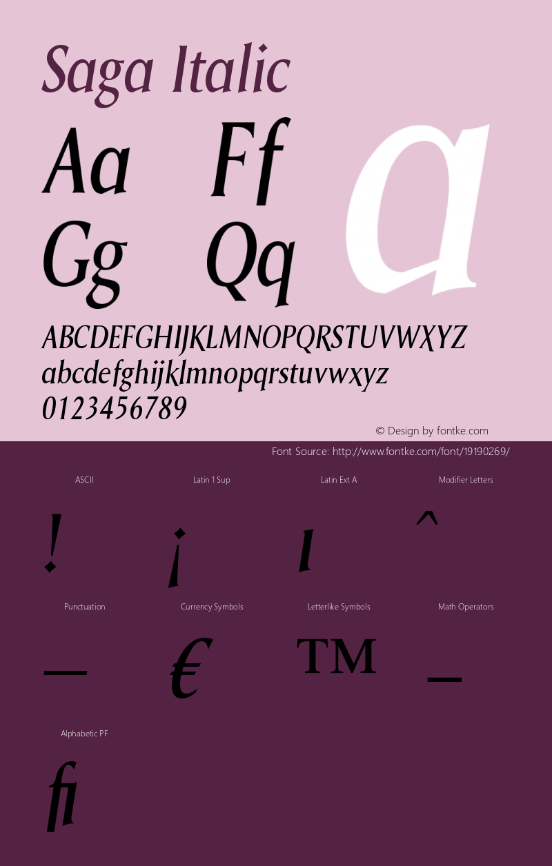 Saga-Italic Version 005.000 Font Sample