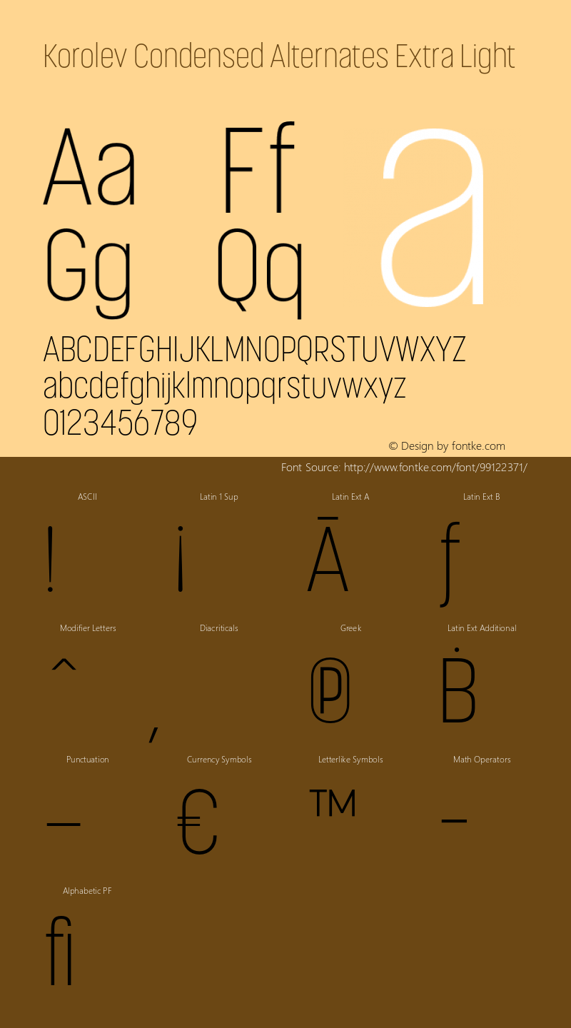 Korolev Condensed Alternates Extra Light Version 2.000;hotconv 1.0.109;makeotfexe 2.5.65596 Font Sample