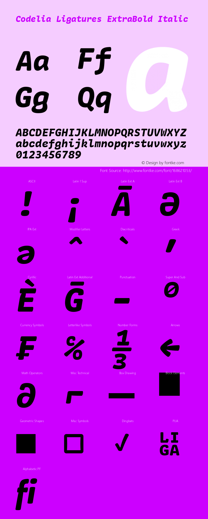 Codelia Ligatures ExtraBold Italic 1.000 | web-TT图片样张