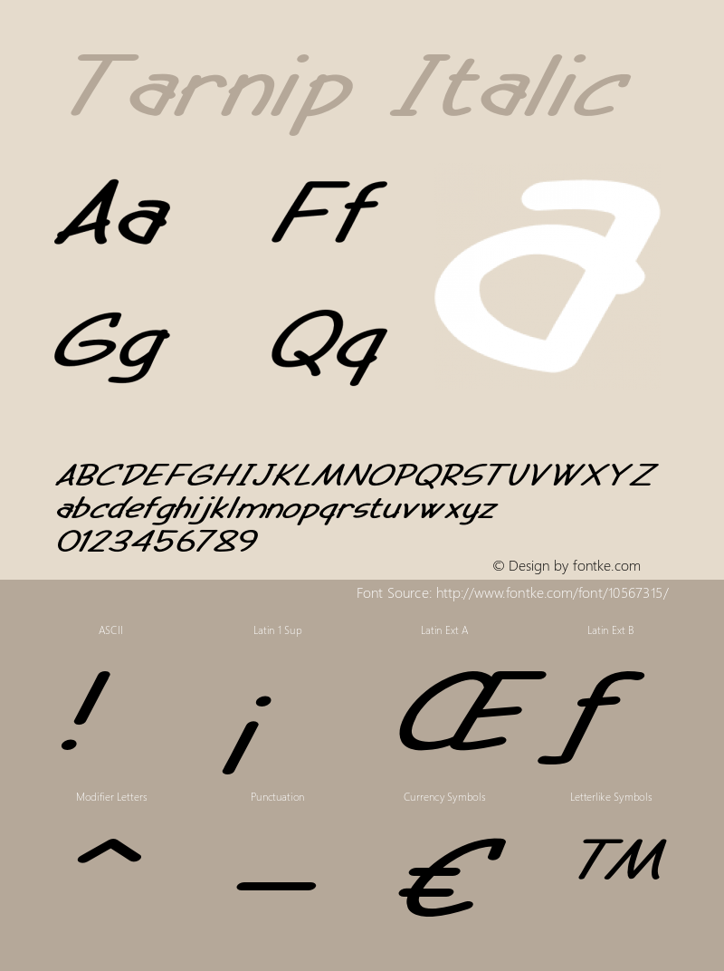 Tarnip Italic Version 1.000 Font Sample