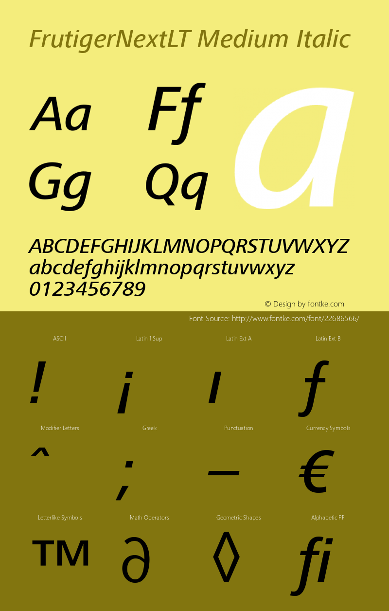 FrutigerNextLT Medium Italic Version 001.000 Font Sample