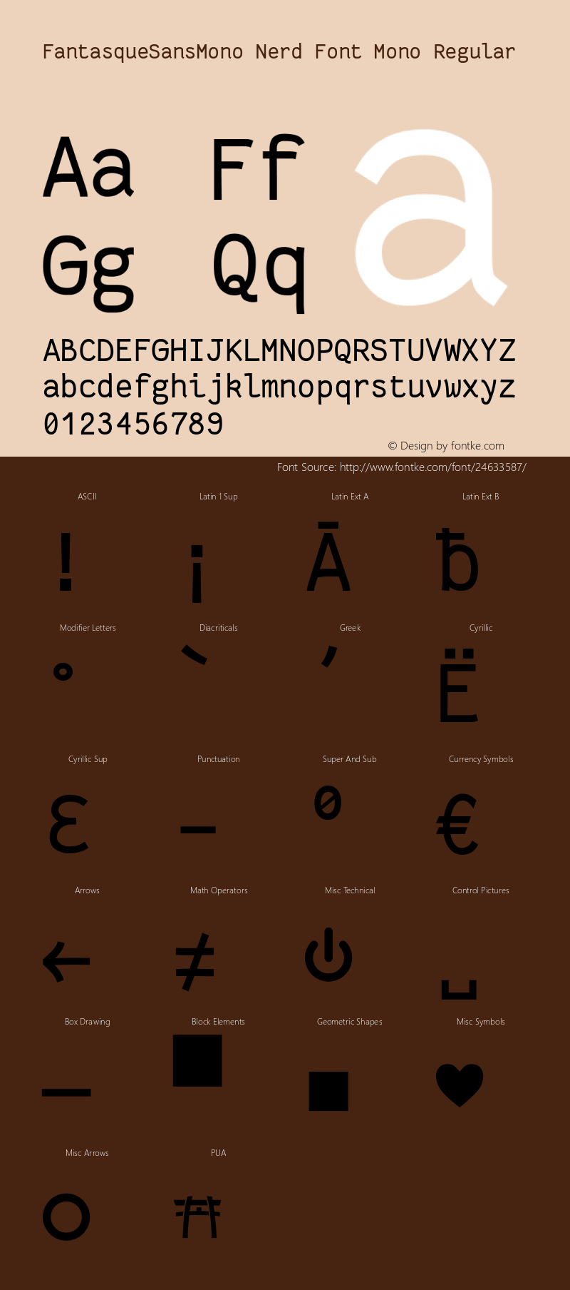 Fantasque Sans Mono Regular Nerd Font Complete Mono Version 1.7.1 ; ttfautohint (v1.4.1.16-c0b8) Font Sample