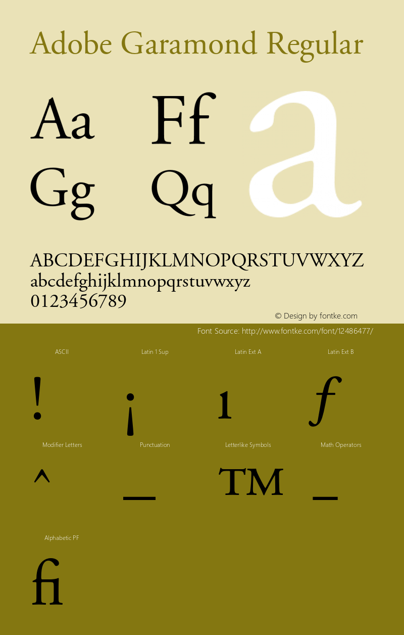 Adobe Garamond Regular Version 1.100;PS 001.001;hotconv 1.0.38 Font Sample