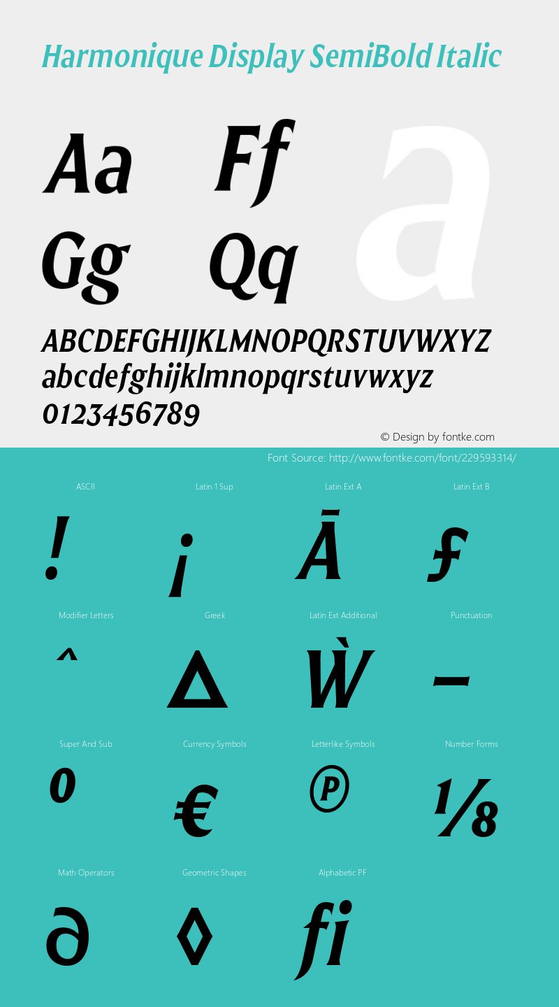 Harmonique Display SemiBold Italic Version 1.000;FEAKit 1.0图片样张