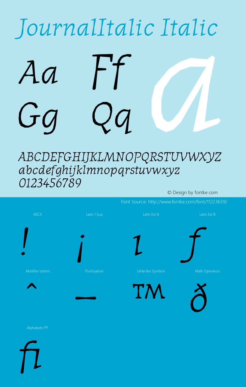 JournalItalic Italic Version 001.000 Font Sample