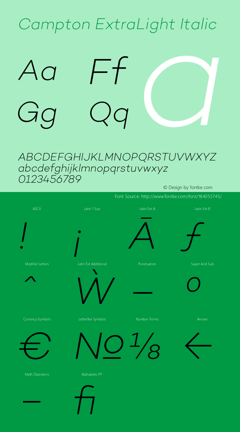 Campton ExtraLight Italic Version 1.000;PS 001.000;hotconv 1.0.70;makeotf.lib2.5.58329图片样张