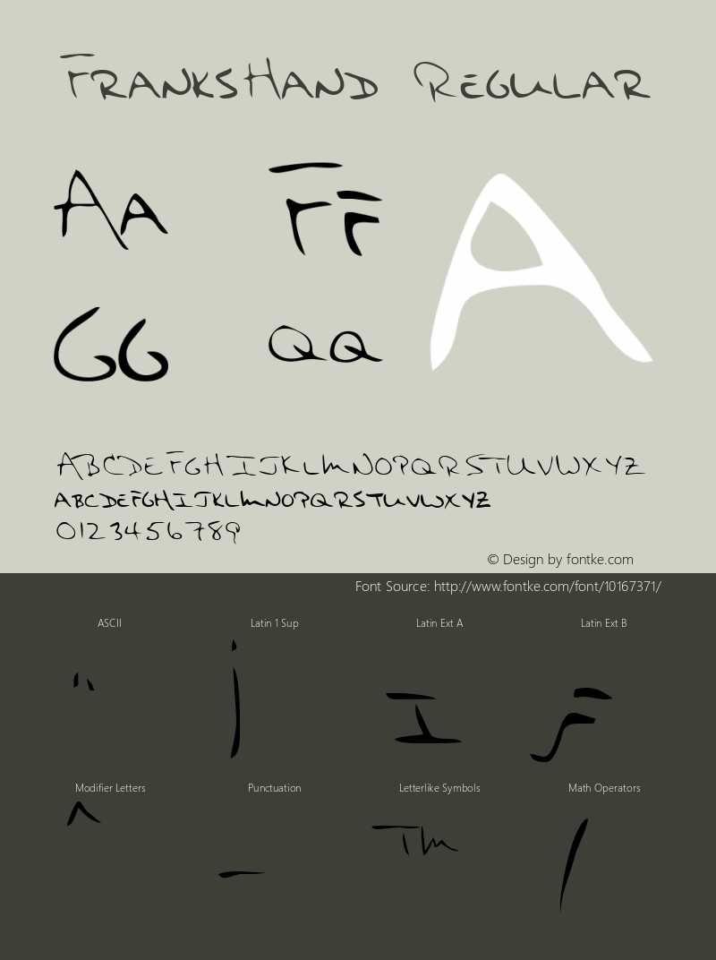 FranksHand Regular The IMSI MasterFonts Collection, tm 1996 IMSI (International Microcomputer Software Inc.) Font Sample