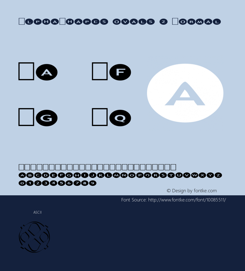 AlphaShapes ovals 2 Normal 1.0 - Foopyware - use keys a to z, 0 to 9 Font Sample