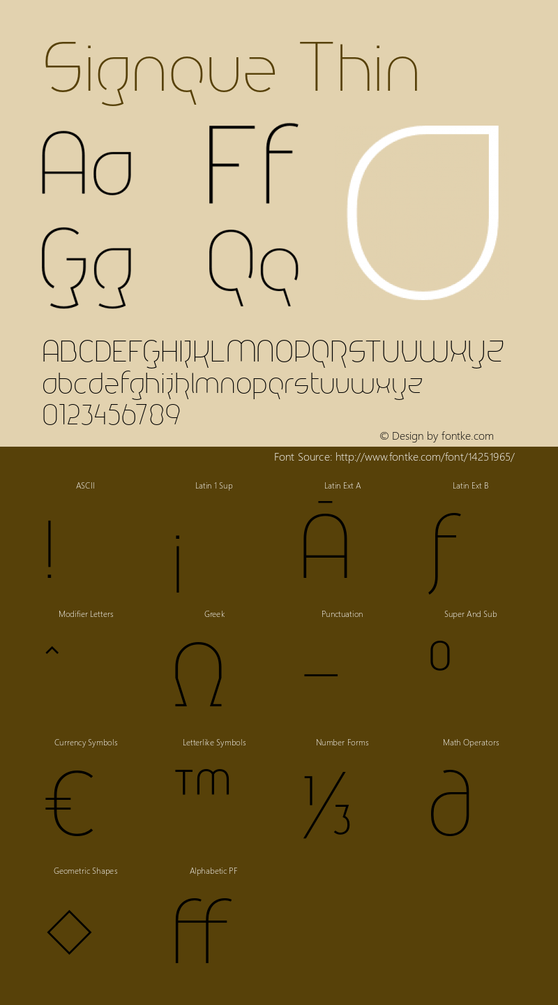 Signque Thin Version 1.002 Font Sample