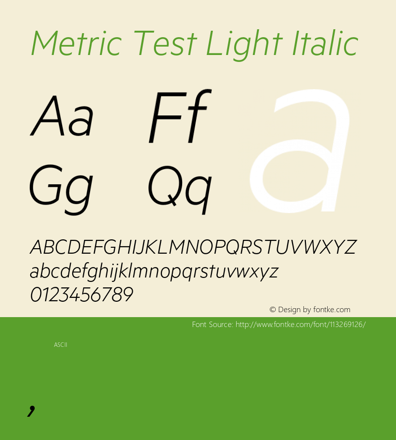 Metric-LightItalicTest Version 1.001;PS 001.001;hotconv 1.0.57;makeotf.lib2.0.21895;0 Font Sample