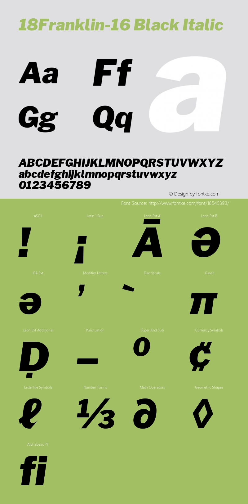 18Franklin-16 Black Italic Version 1.016;PS 001.016;hotconv 1.0.88;makeotf.lib2.5.64775 Font Sample