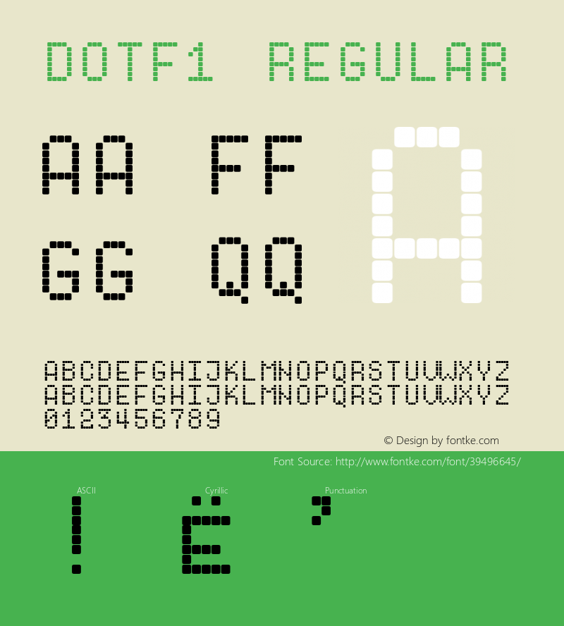Dotf1 Version 1.0; 2000; initial release Font Sample