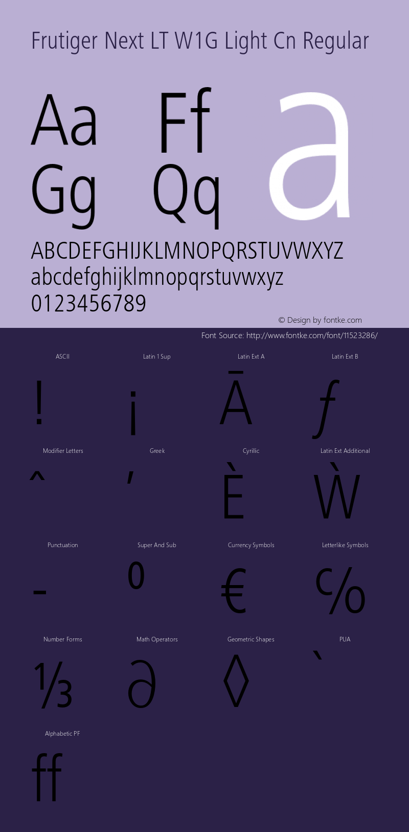 Frutiger Next LT W1G Light Cn Regular Version 1.00 Font Sample