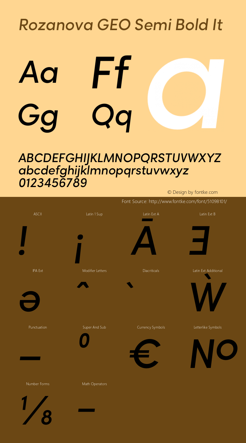 Rozanova GEO Semi Bold It Version 1.019;hotconv 1.0.109;makeotfexe 2.5.65596 Font Sample