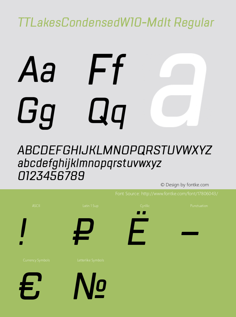 TTLakesCondensedW10-MdIt Regular Version 1.00 Font Sample