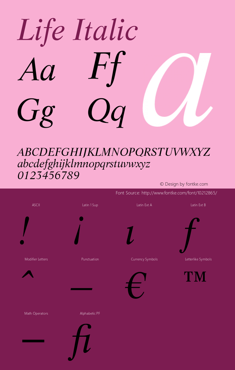 Life Italic 003.001 Font Sample