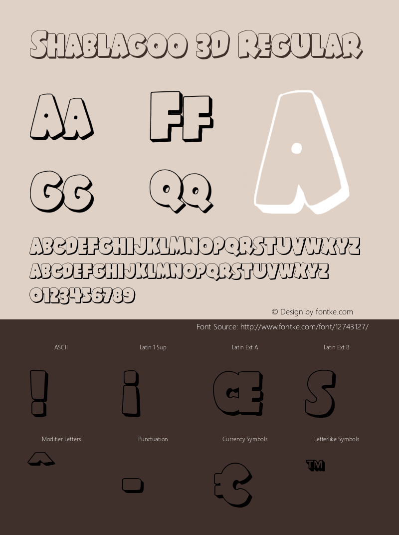 Shablagoo 3D Regular Version 1.0; 2015 Font Sample