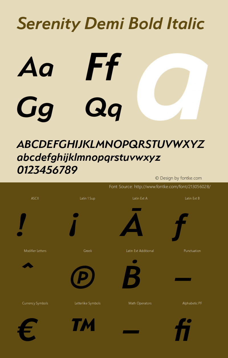 Serenity Demi Bold Italic Version 2.000;PS 002.000;hotconv 1.0.88;makeotf.lib2.5.64775图片样张