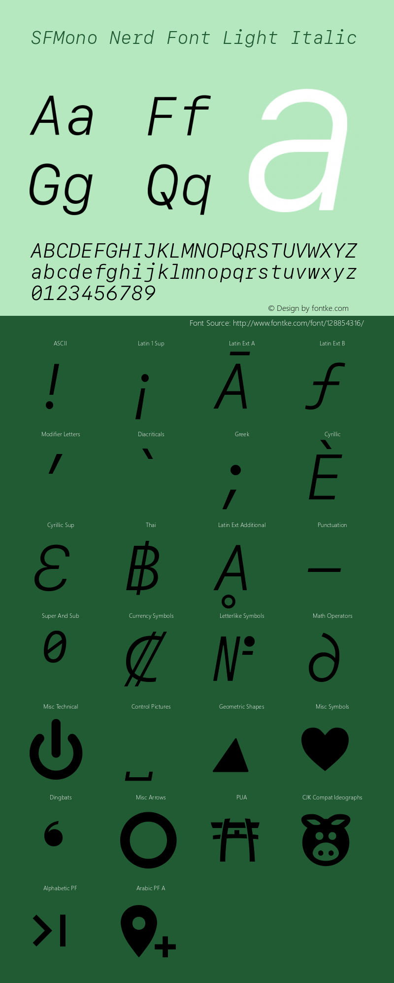 SF Mono Light Italic Nerd Font Complete Version 16.0d2e1 Font Sample