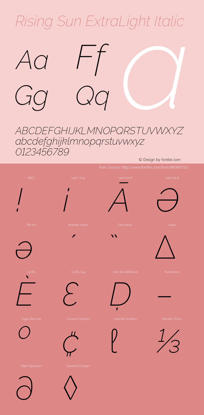 RisingSun-ExtraLightItalic Version 1.00;November 23, 2019;FontCreator 12.0.0.2547 64-bit; ttfautohint (v1.8.3) Font Sample