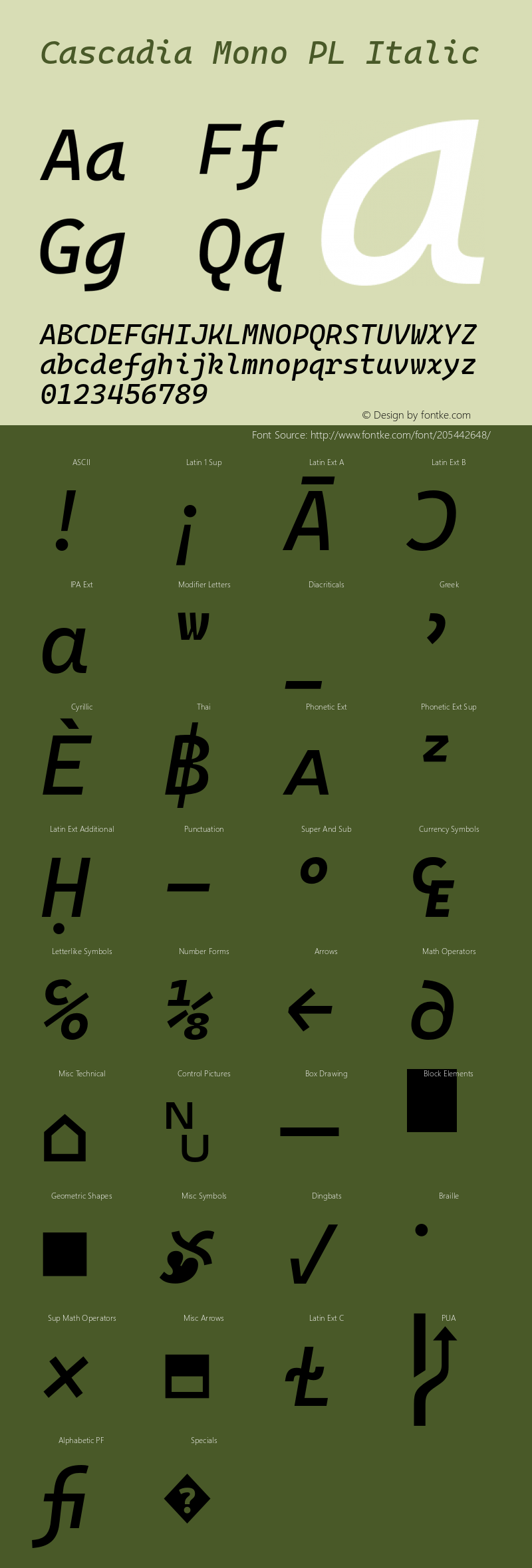 Cascadia Mono PL Italic Version 2111.001图片样张