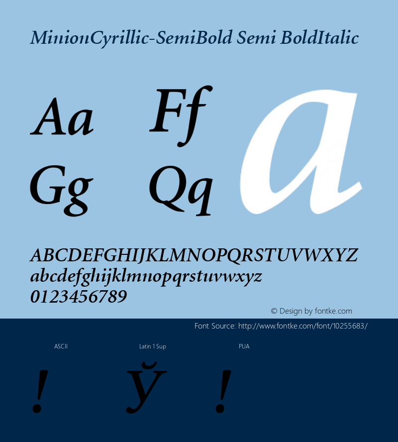 MinionCyrillic-SemiBold Semi BoldItalic Version 1.00 Font Sample