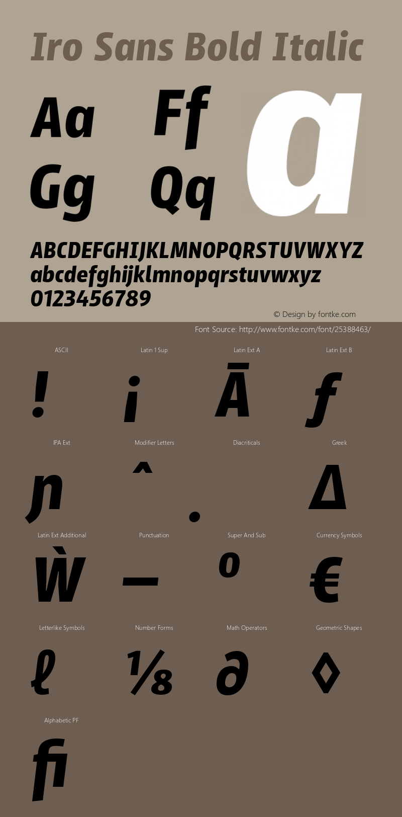 Iro Sans Bold Slanted Version 1.001;PS 001.001;hotconv 1.0.88;makeotf.lib2.5.64775 Font Sample