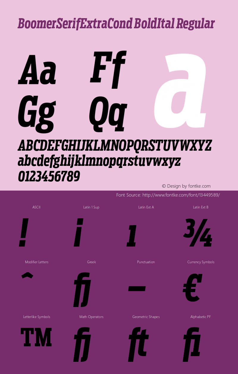 BoomerSerifExtraCond BoldItal Regular Version 1.0 Font Sample